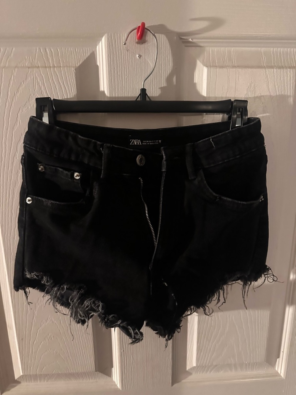 Zara Black Frayed Denim Cutoff Shorts